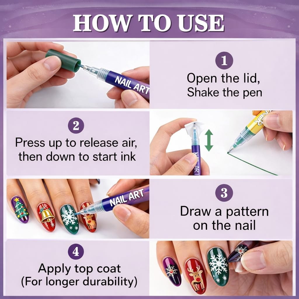 12 Colours Nail Art Markers, Nail Art Pens, Nail Polish Pens Set with Fine Ti…