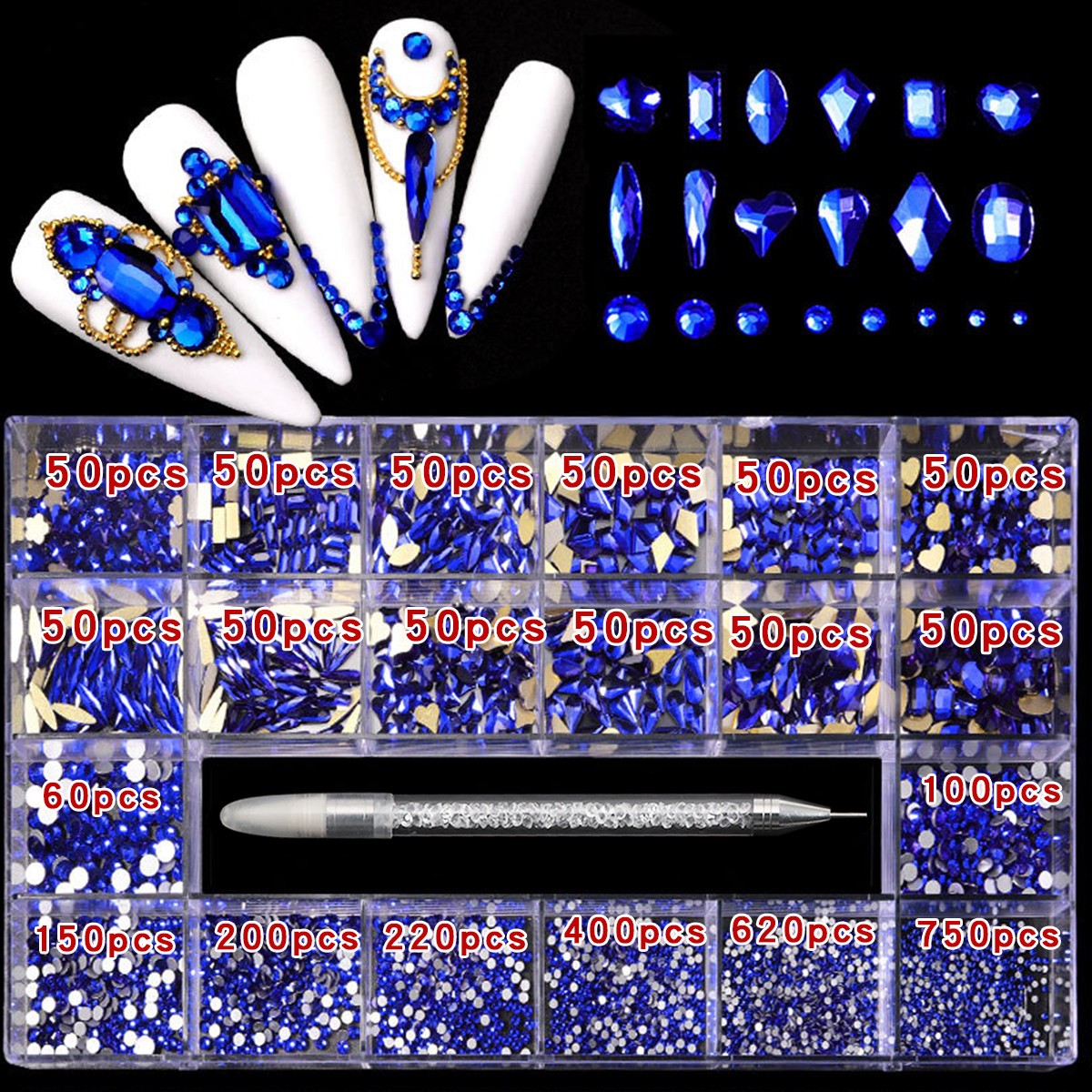 21 grid nail art diamond flat bottom glass diamond multi-style special-shaped di