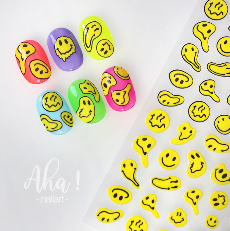 3D Melty Smiley Nail Art Decals Stickers Sliders Adhesive NH20