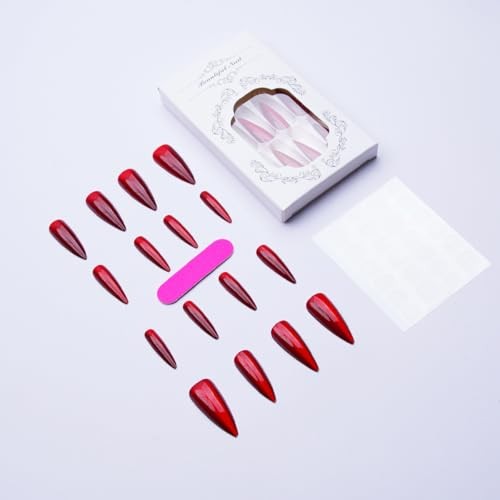 Red Press on Nails Long Stiletto Fake Nails Red Cat Eye False Nails Style-6