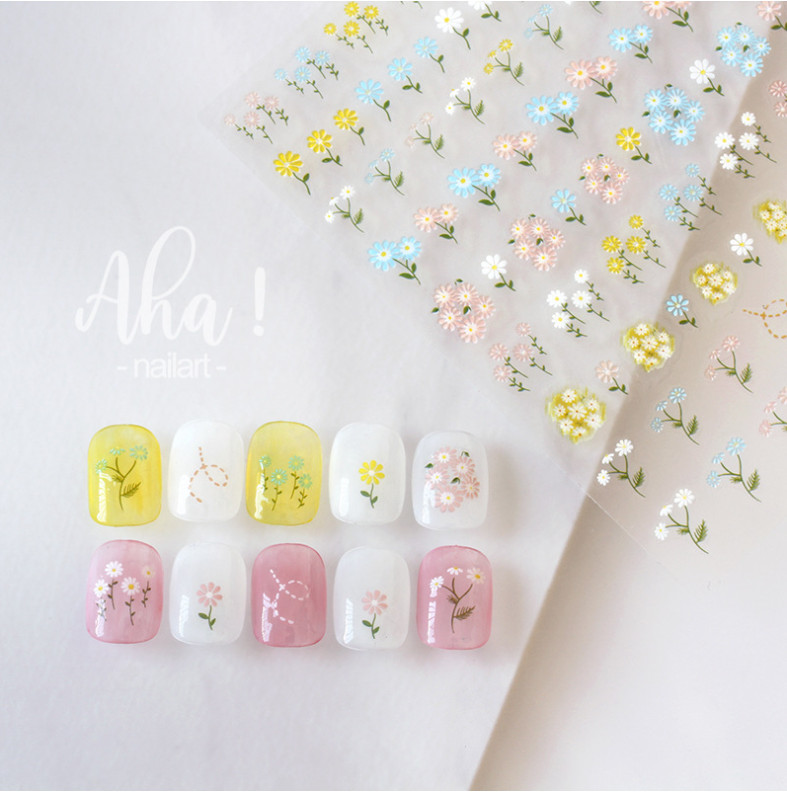 Flower daisy Pink Blue Yellow White 3D Engraved Nail Art Stickers NH20