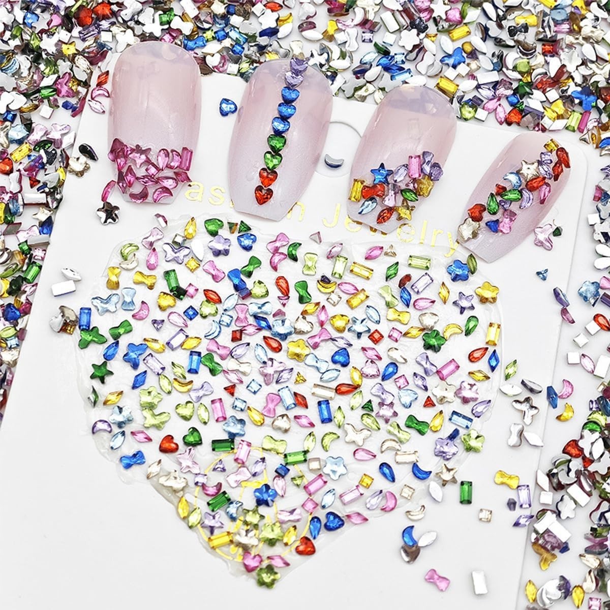 2000 Pcs Mini Rhinestones Nail Art Charms Stars Hearts Flowers Colorful