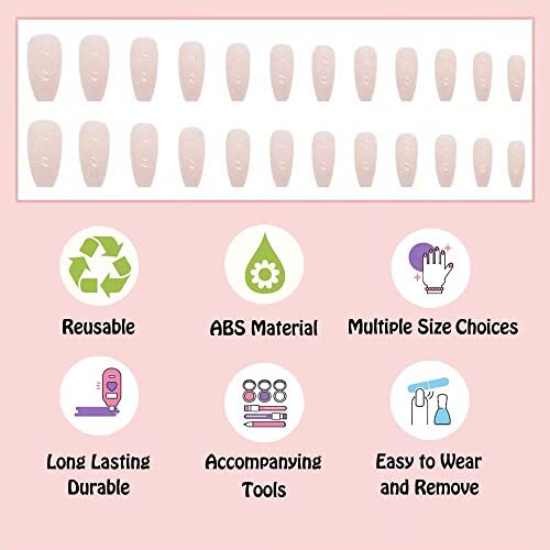 Ombre Press on Coffin Fake Nails Ombre Milky White Pink Design Glue on Nails