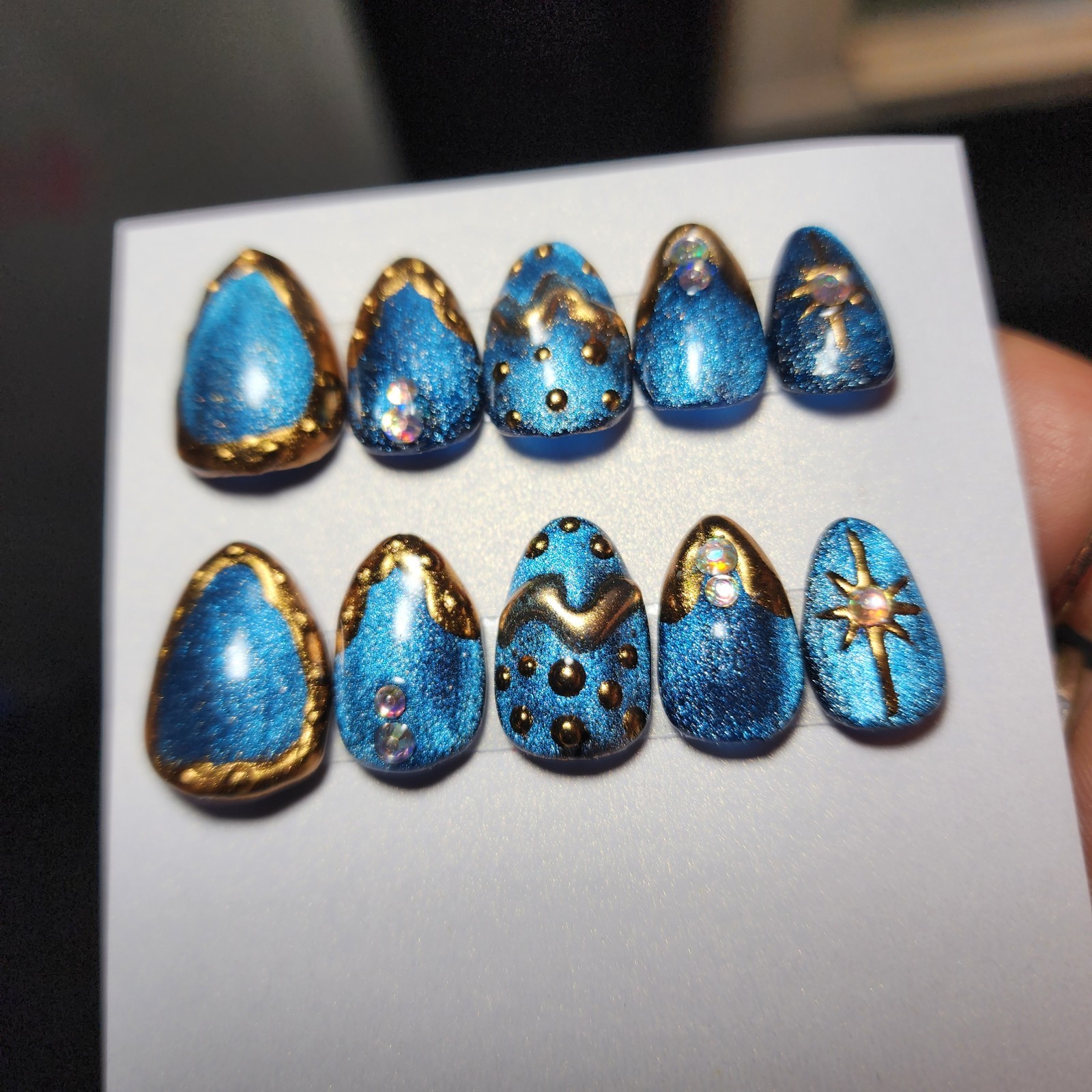 Extra Short Almond Cayete Chrome Acrylic Press Ons Celestial Bling