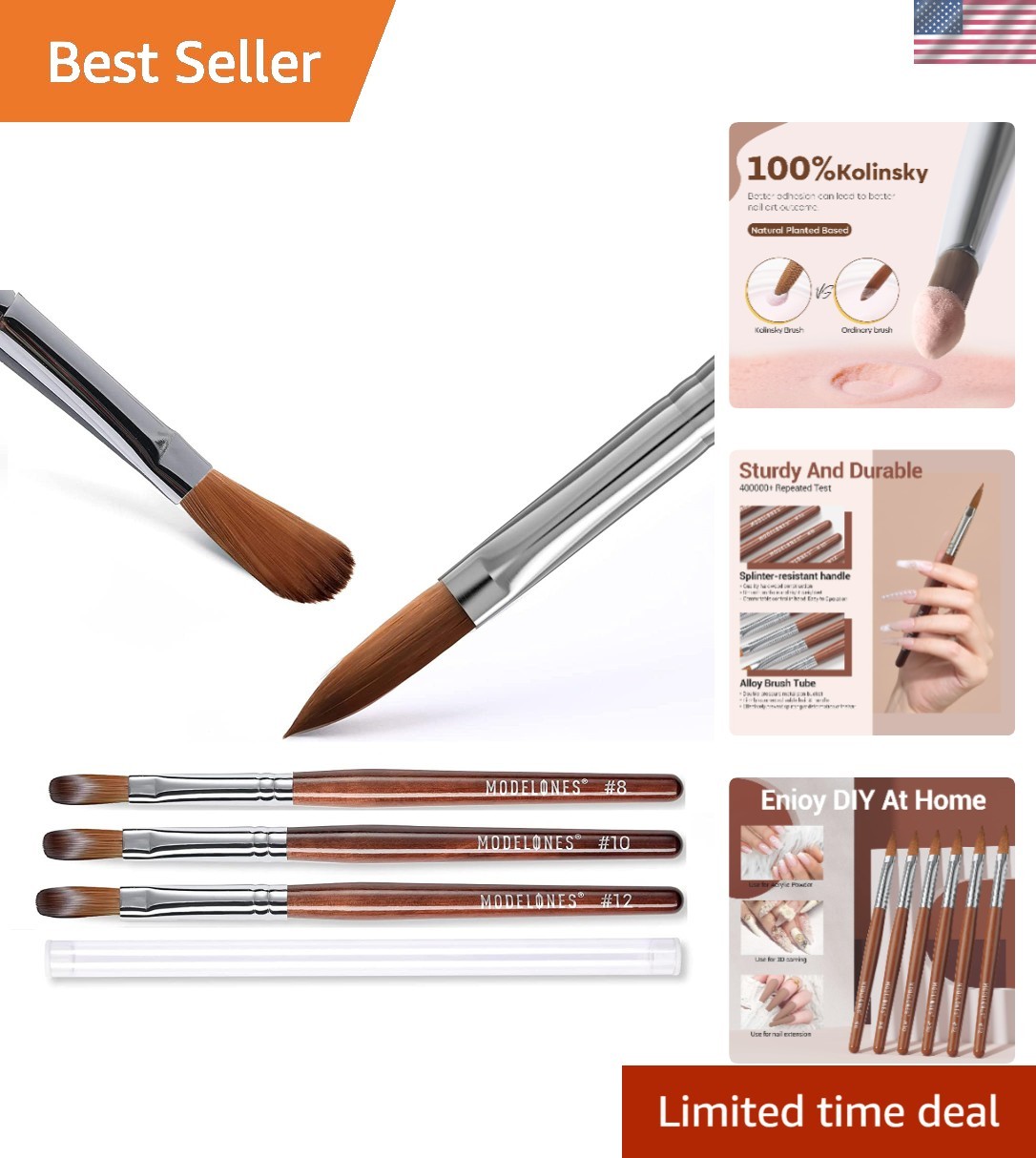Kolinsky Acrylic Nail Brush Set (Size 8/10/12) – Elegant Gel Polish Art Tools