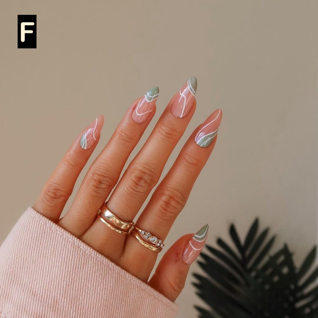 12 Boxes Flower Star French Tip Long Almond Press On Nails (Wholesale)