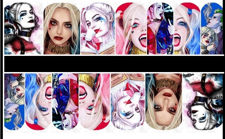 Harley Quinn Joker Psychedelic Halloween Nail Art decals Waterslide Nail Design