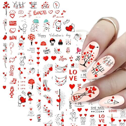 12 Sheets Valentines Nail Stickers, 3D Self-Adhesive Heart Nail Valentines-1