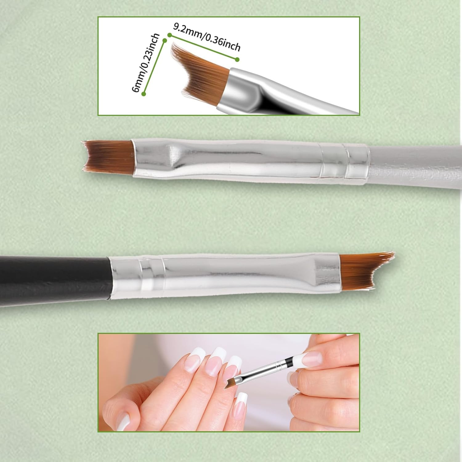 6Pc French Tip Nail Brush Set Oblique Moon Shape UV Gel Acrylic Painting Drawing