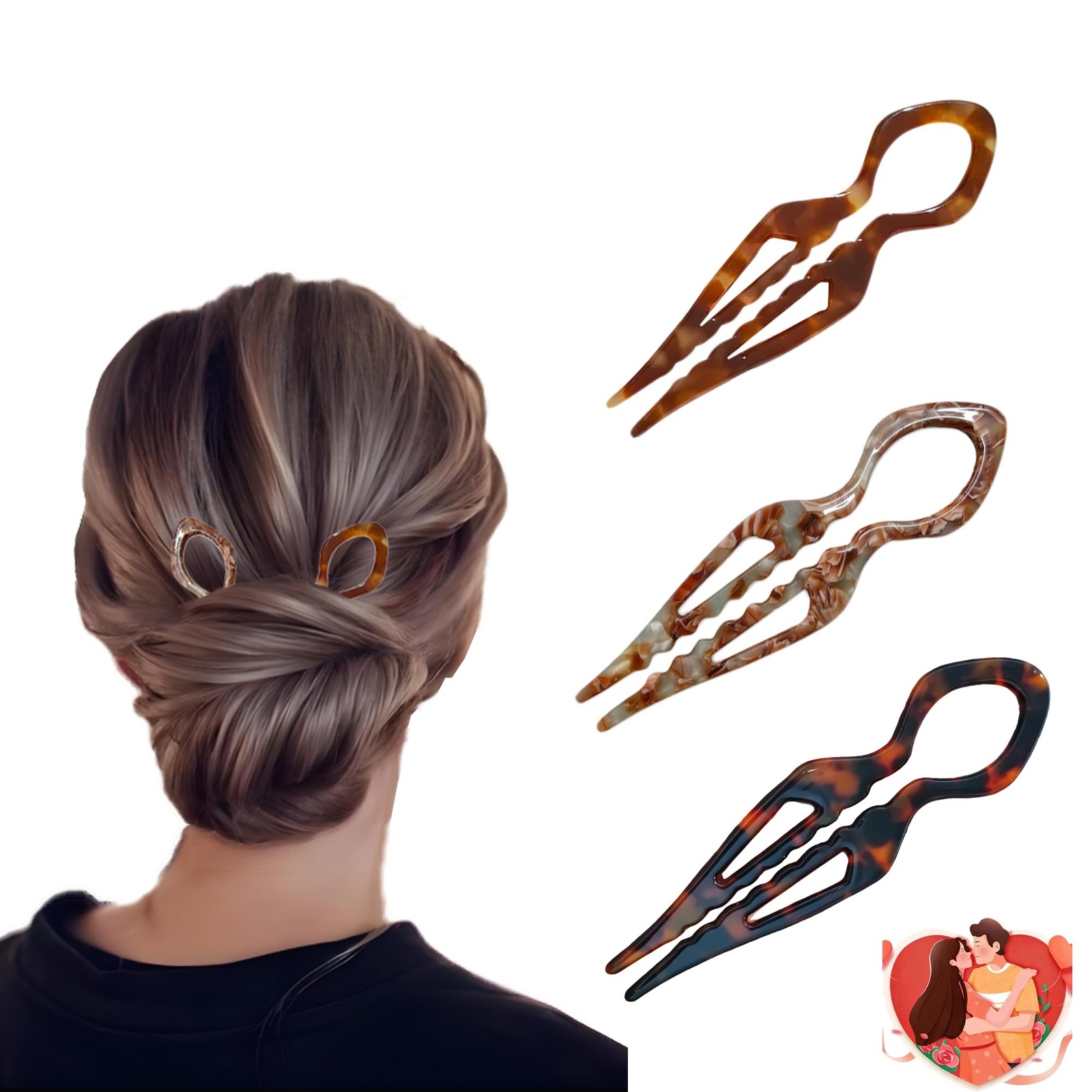 3Pcs Prestige French Hair Pin for Women,Prestige Thin Thick Dark