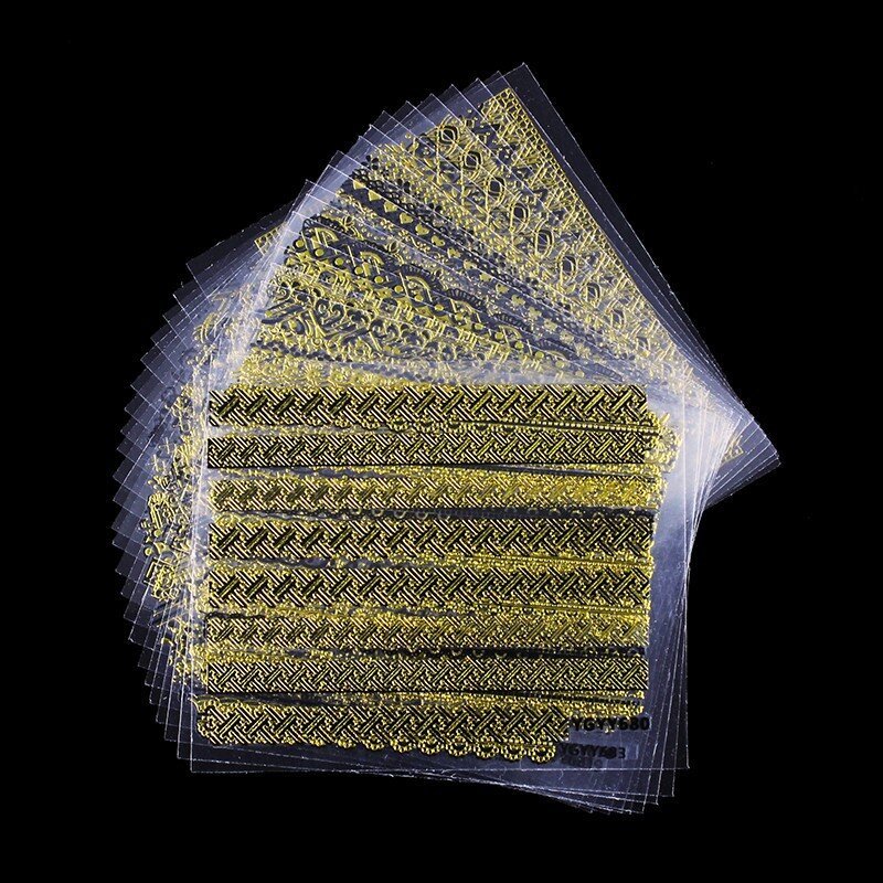24pcs 3D Gold Nail Art Stickers Flower Lace UV Nail Gel Tips Manicure Decals