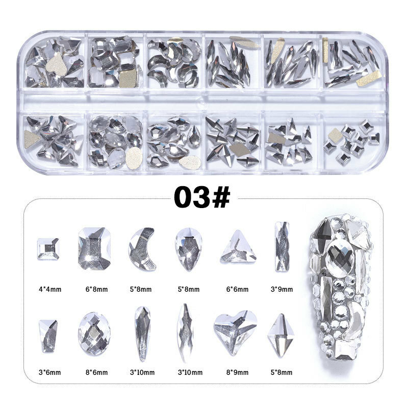 Nail Art Glitter Rhinestones Mix Crystal AB FlatBack Diamonds Tips 3D Decoration