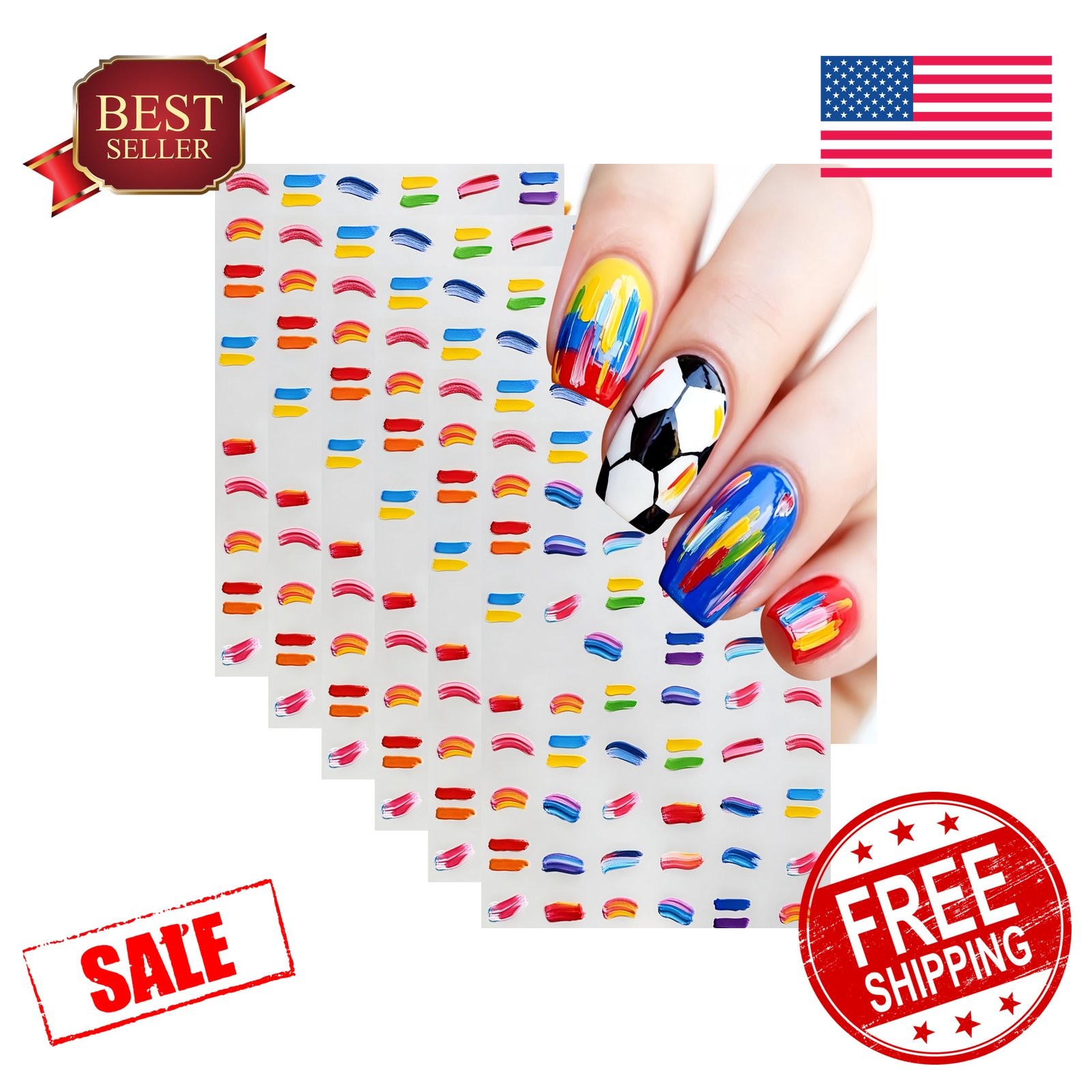 SHUXILIN 6pc Football Soccer Nail Stickers