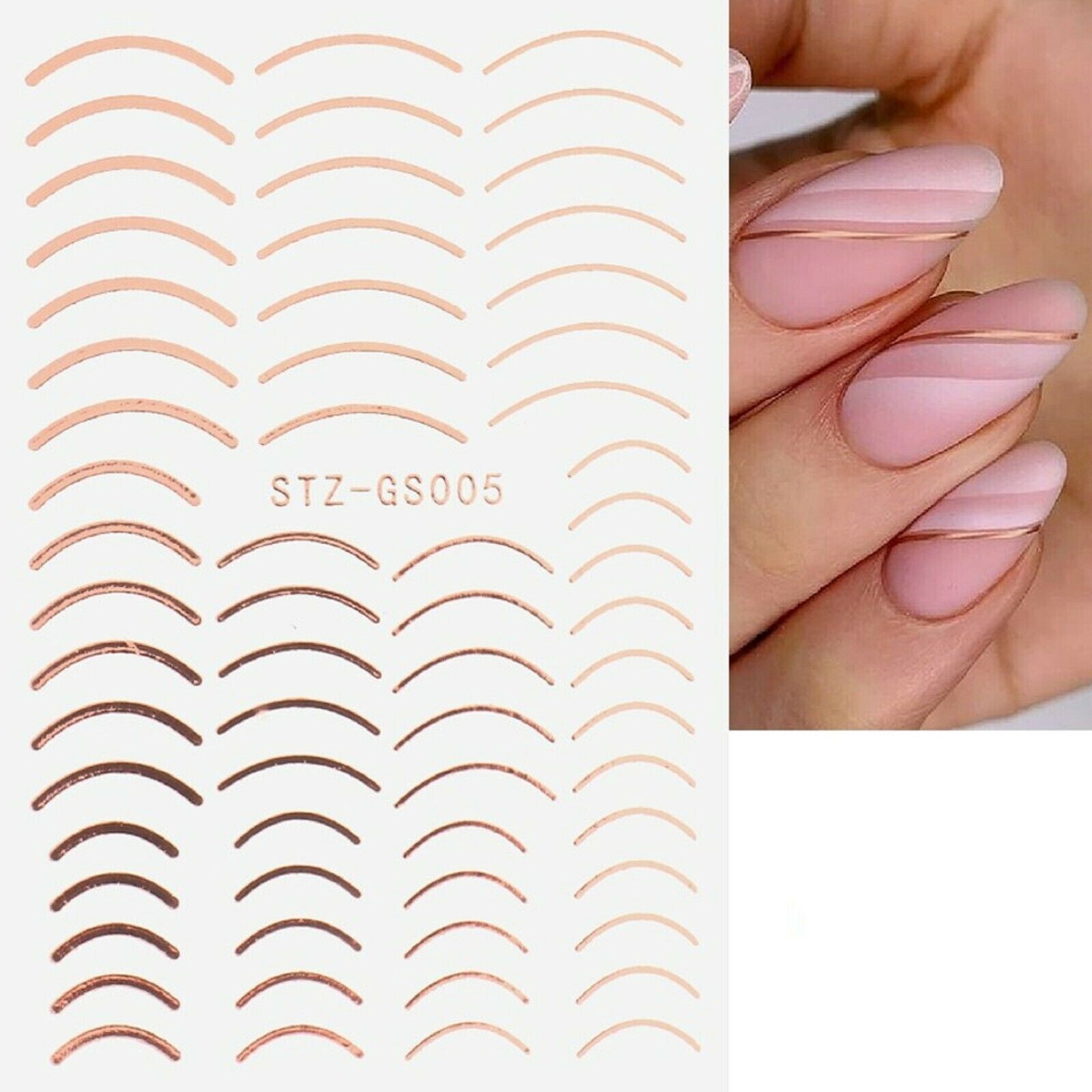 Nail Art Stickers Decals Rose Gold Lace Abstract French Line Manicure GS05 NS33