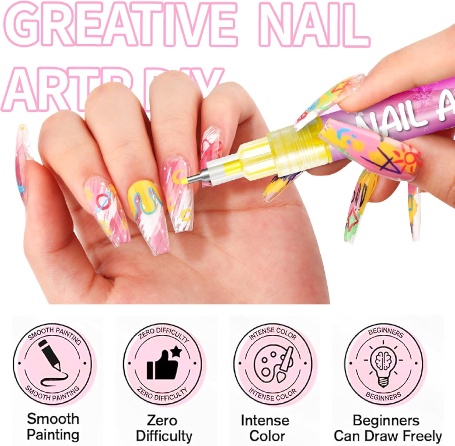 12 Colors Nail Art Pens Set 3D Nail Polish Pens Graffiti Dotting Pen
