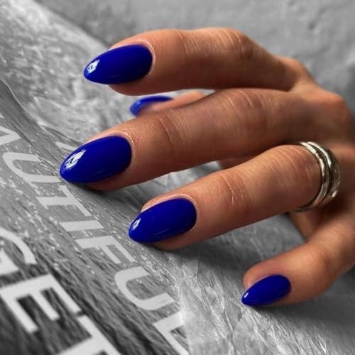 Oval Fake Nails – Royal Blue Press on Nails – Glossy Royal Blue