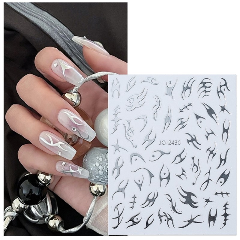 Nail Stickers Irregular Flame 3D Bronzing Strips Decals Sliders For Nails Tribal