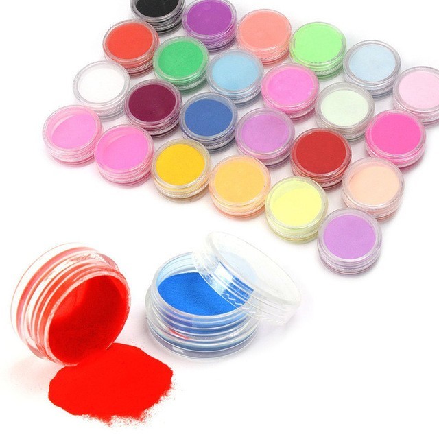 18 Mixed Colors Acrylic Nail Art Tips UV Gel Powder Dust 3D DIY Decor Set Shiny