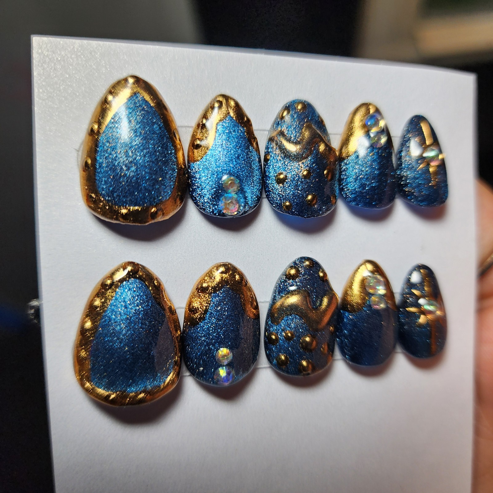 Extra Short Almond Cayete Chrome Acrylic Press Ons Celestial Bling