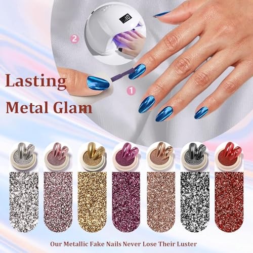 Hot Pink Chrome Press on Nails Medium Almond Nails Press oval medium hot pink
