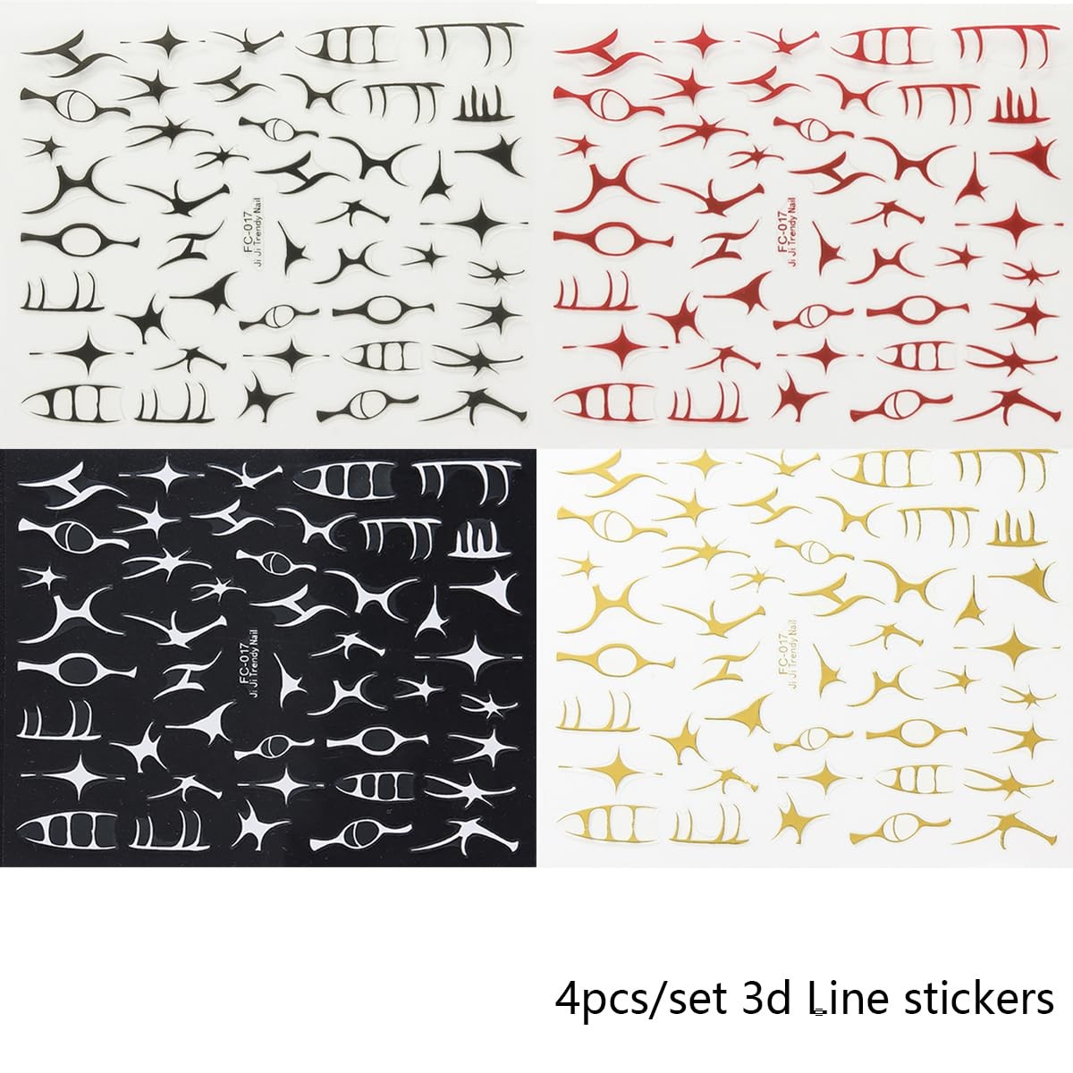 FSpronail 4 Sheets Irregular Line Nail Art Stickers, 3D Metallic Mirror Gold …