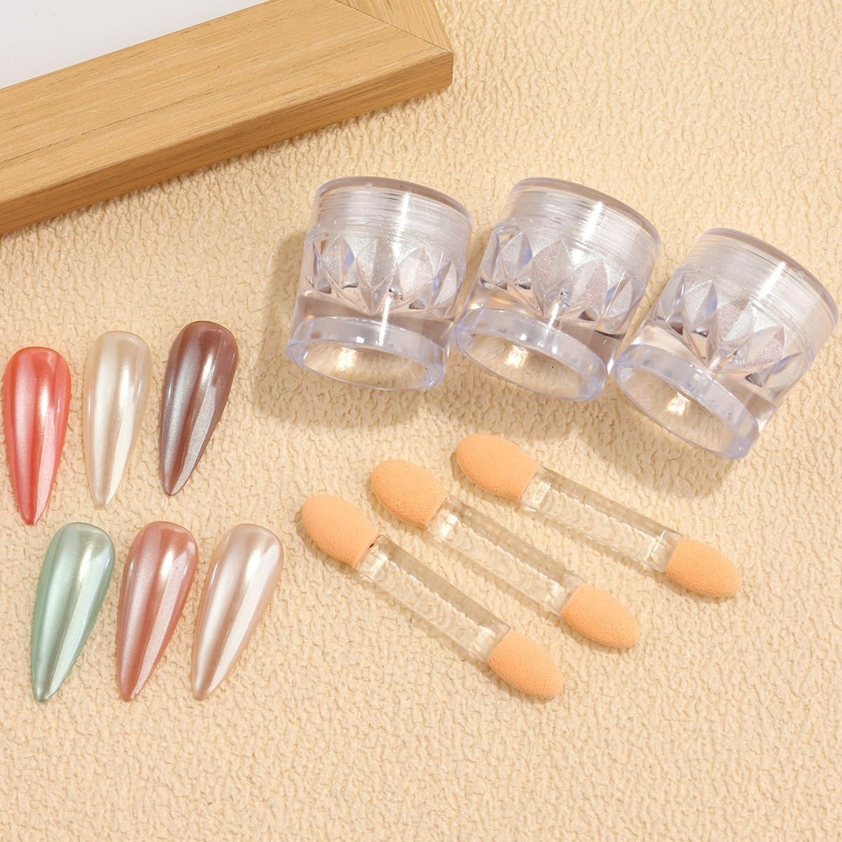 3Pcs Moonlight White Pearl Chrome Nail Powder, Super Glossy Clear Mirror Effect