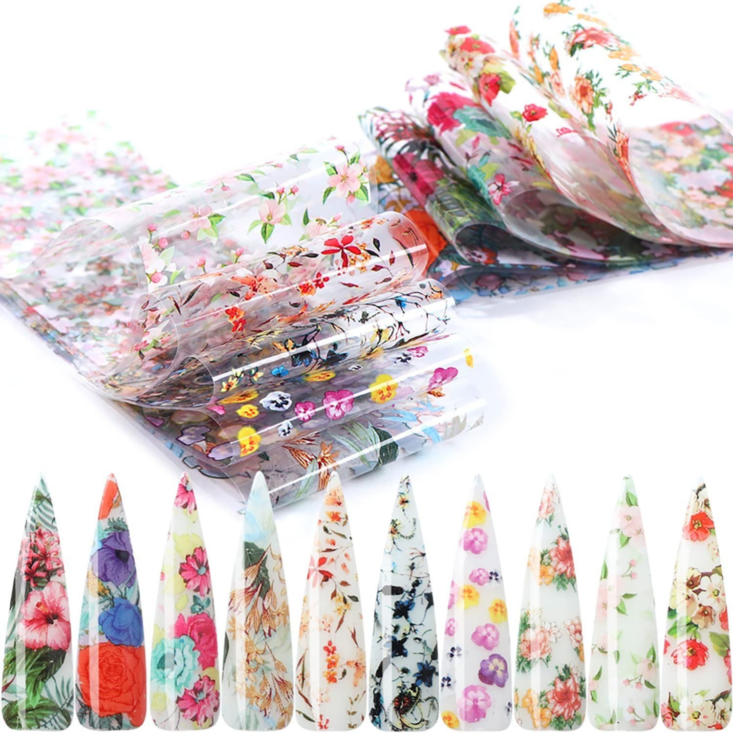 10 Sheets of Vibrant Floral Nail Foil Stickers – Perfect for Creative Designs