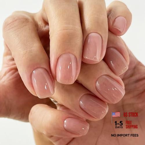 Natural Nude Pink Nails Press – Extra Short Squoval Apricot Elegance