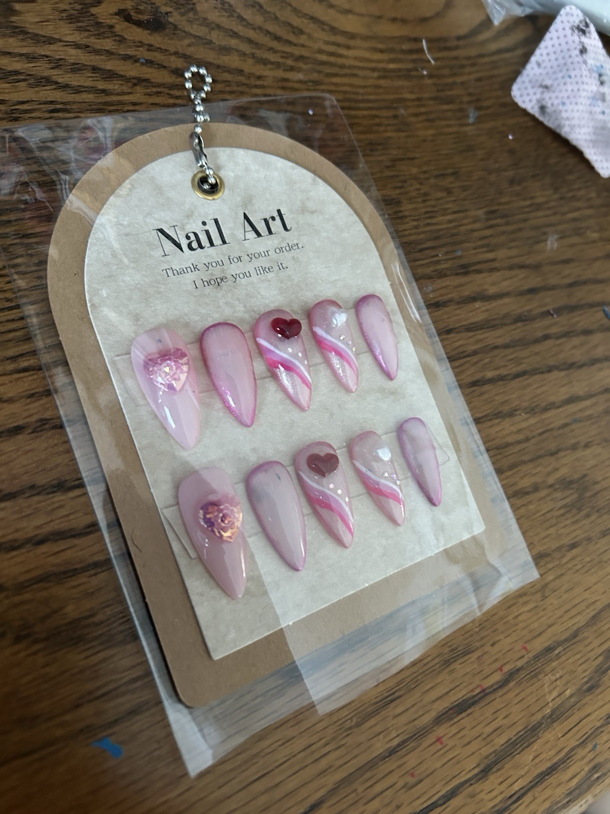 Z NAILZ! Handmade M Stiletto Pink Love/Valentine Press On Nails