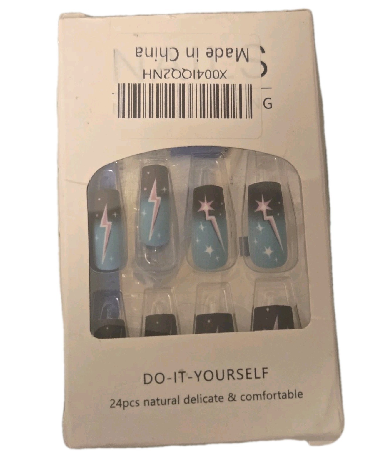 uñas postizas decoradas Negro Azul Galaxy/ Decorated false nails—easy to apply