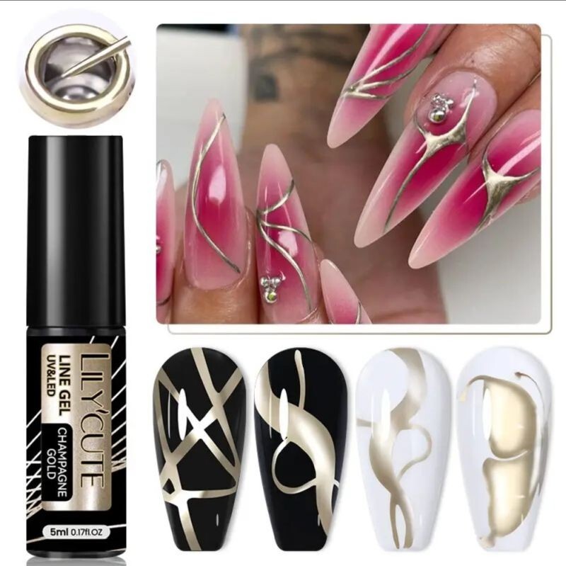 LILYCUTE Metallic Liner Nail Gel Polish Solid Colours Glitter Art Pen Painting