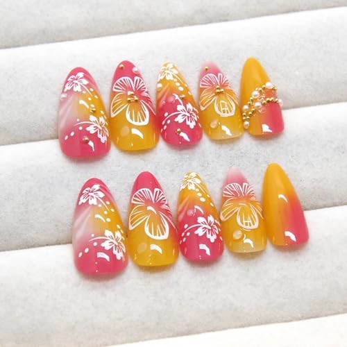 Flower Press on Nails Medium Almond Handmade Fake Nails 1 Fl Oz (Pack of 24) 8
