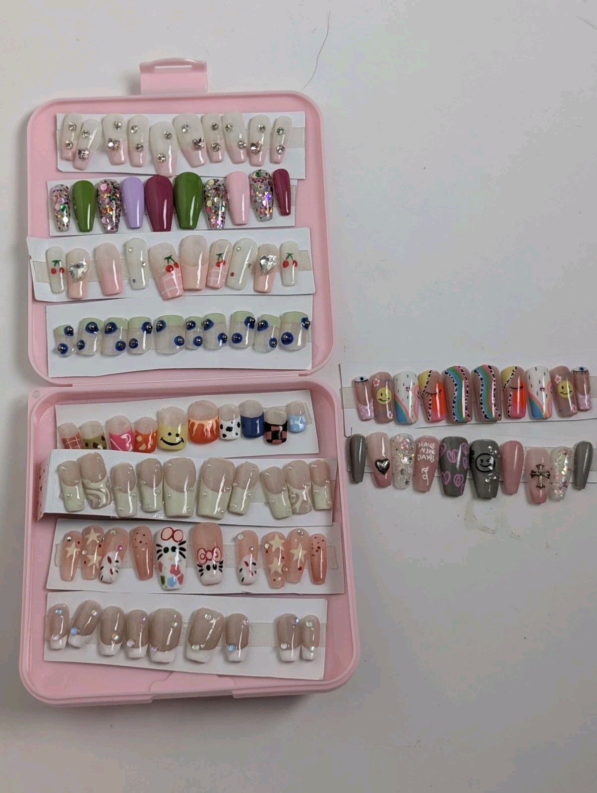 Mega Press-On Nail Lot & Organizer Case – Trendy Y2K, Sanrio Style, French Tip