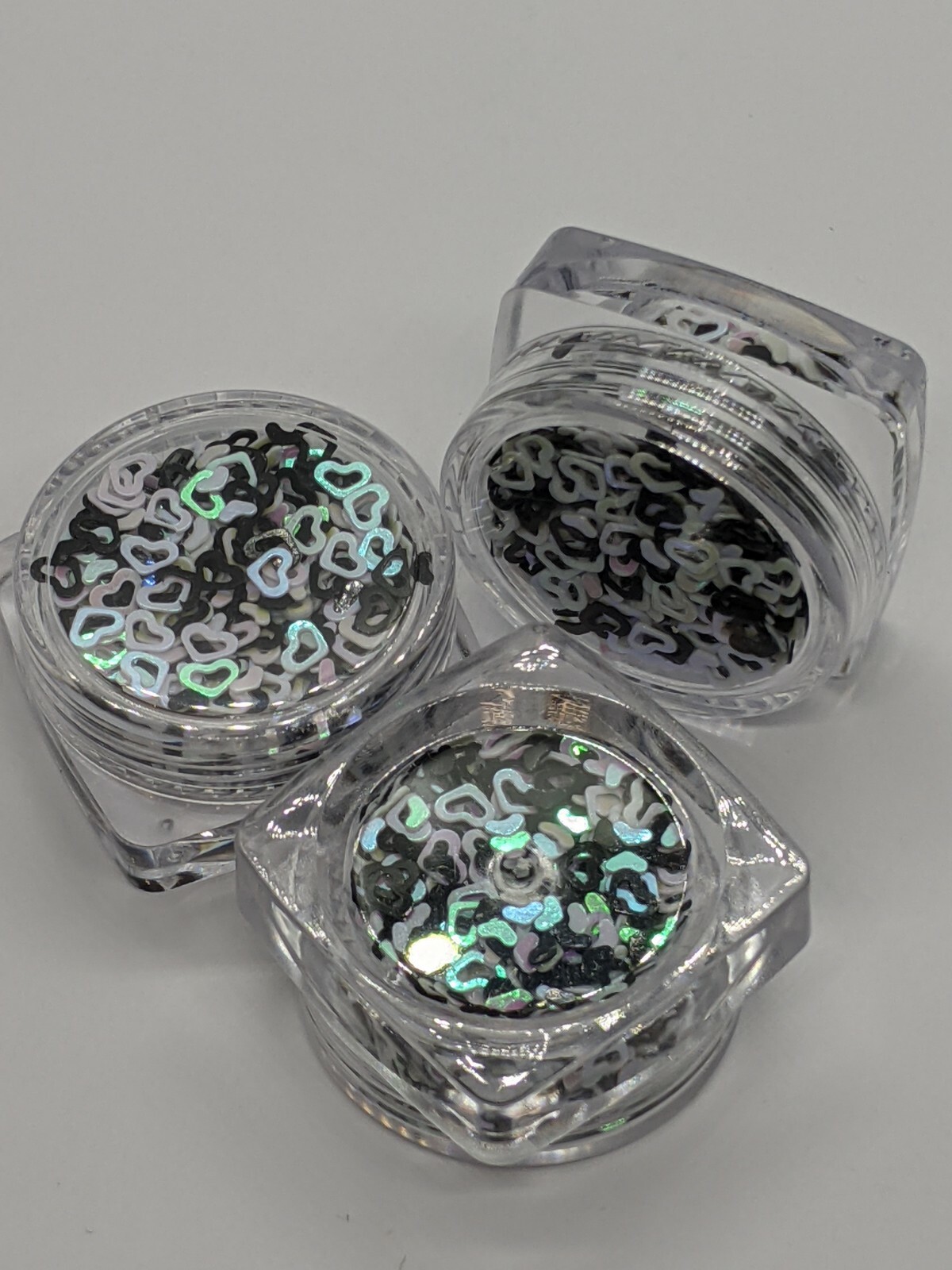 Black & White Hollow Heart Mix, Nail Art Embellishment Sequins, UK Seller
