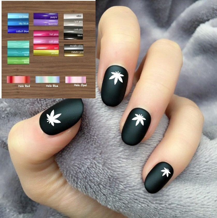 32 pcs Nail Art POT WEED LEAF 420 Marijuana Nail Vinyl Decals – Custom Color