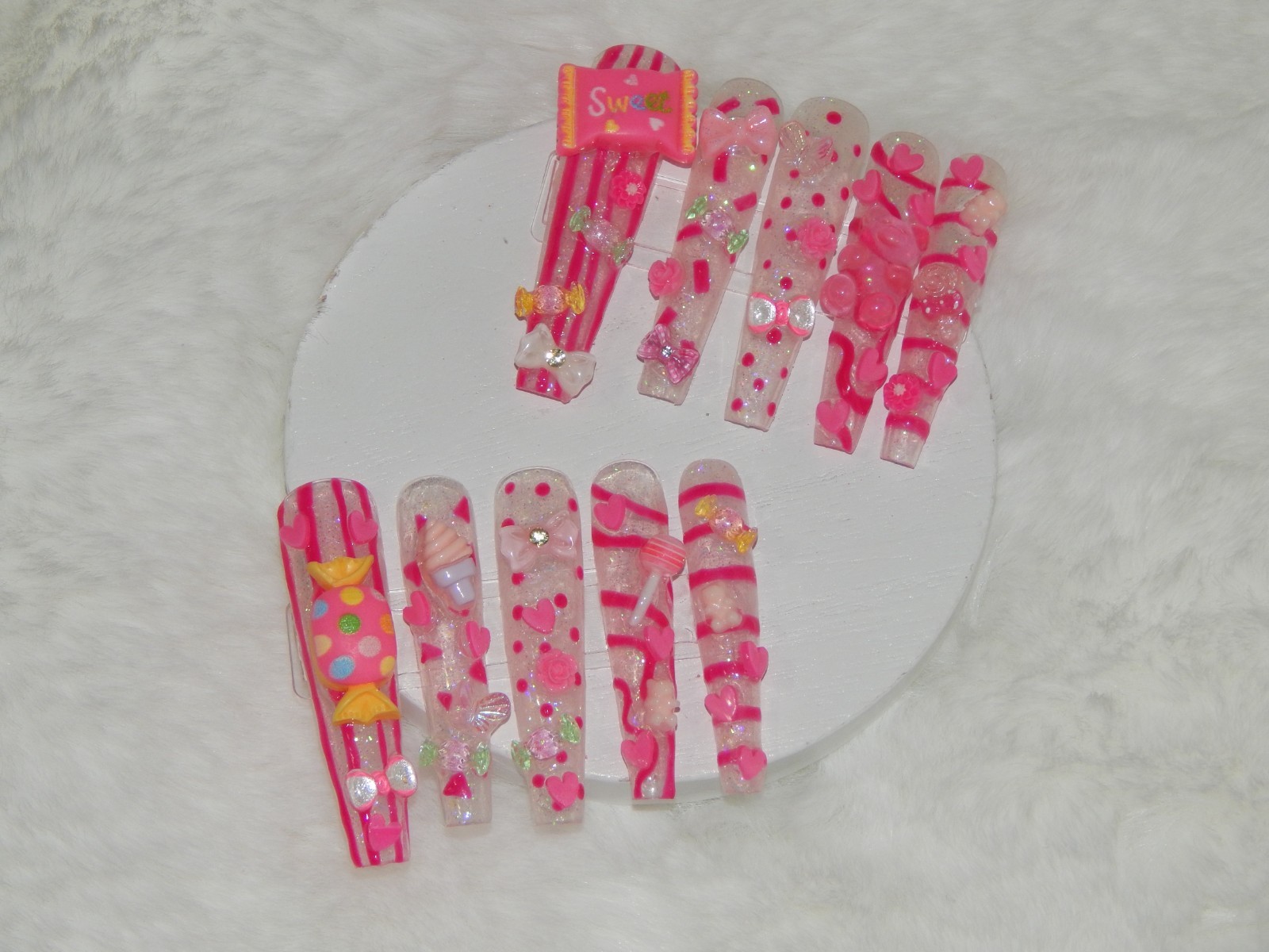 Luxury Handmade Press-On Nails I Reusable I Glowing In Candy I Coffin Shapel 3XL