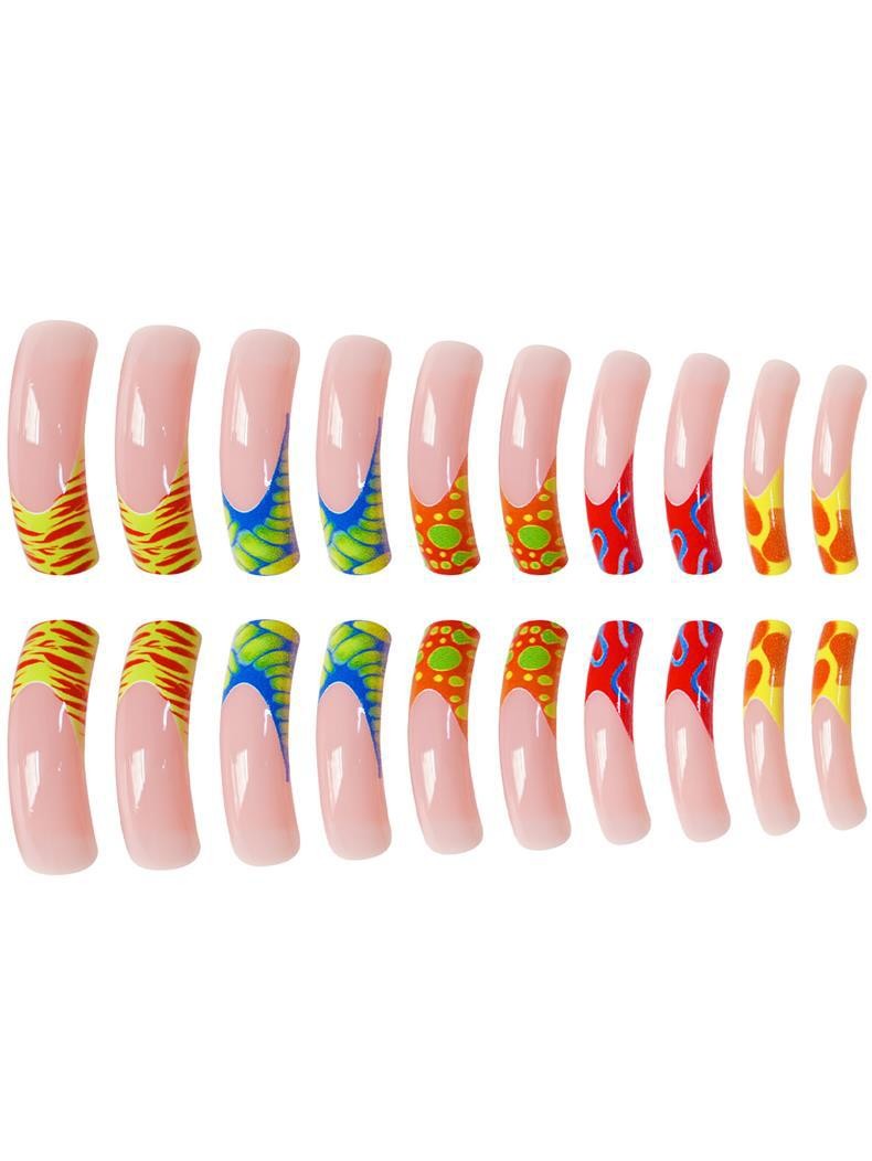 Y2K Pink Green Blue Yellow Fluid Lines Press On Nails Wholesale