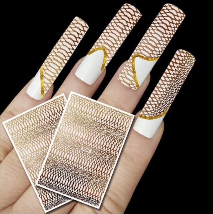 Nail Stickers Art Decal DIY Design 3D Waterproof Rose Gold Lattice B066