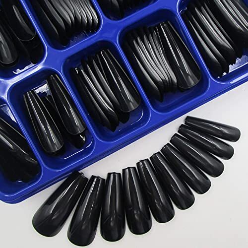 100pc Coffin False Nails Press ons Artificial Fingernails Acrylic Tips Black