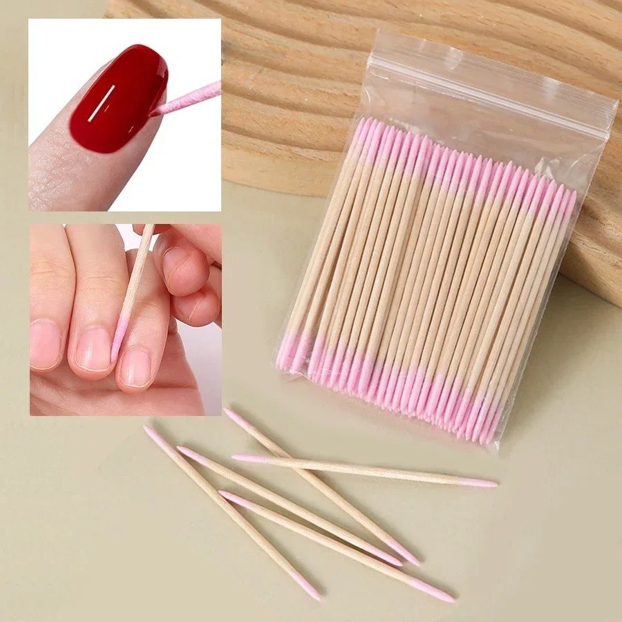 100PCS Double Ended Cotton Swabs Pointed Tips Nail Art Makeup Corrector