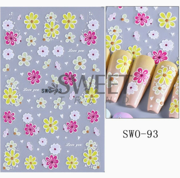 5D Embossed Camellia Floral Flowers Heart Nail Art Stickers Decals DIY NS52