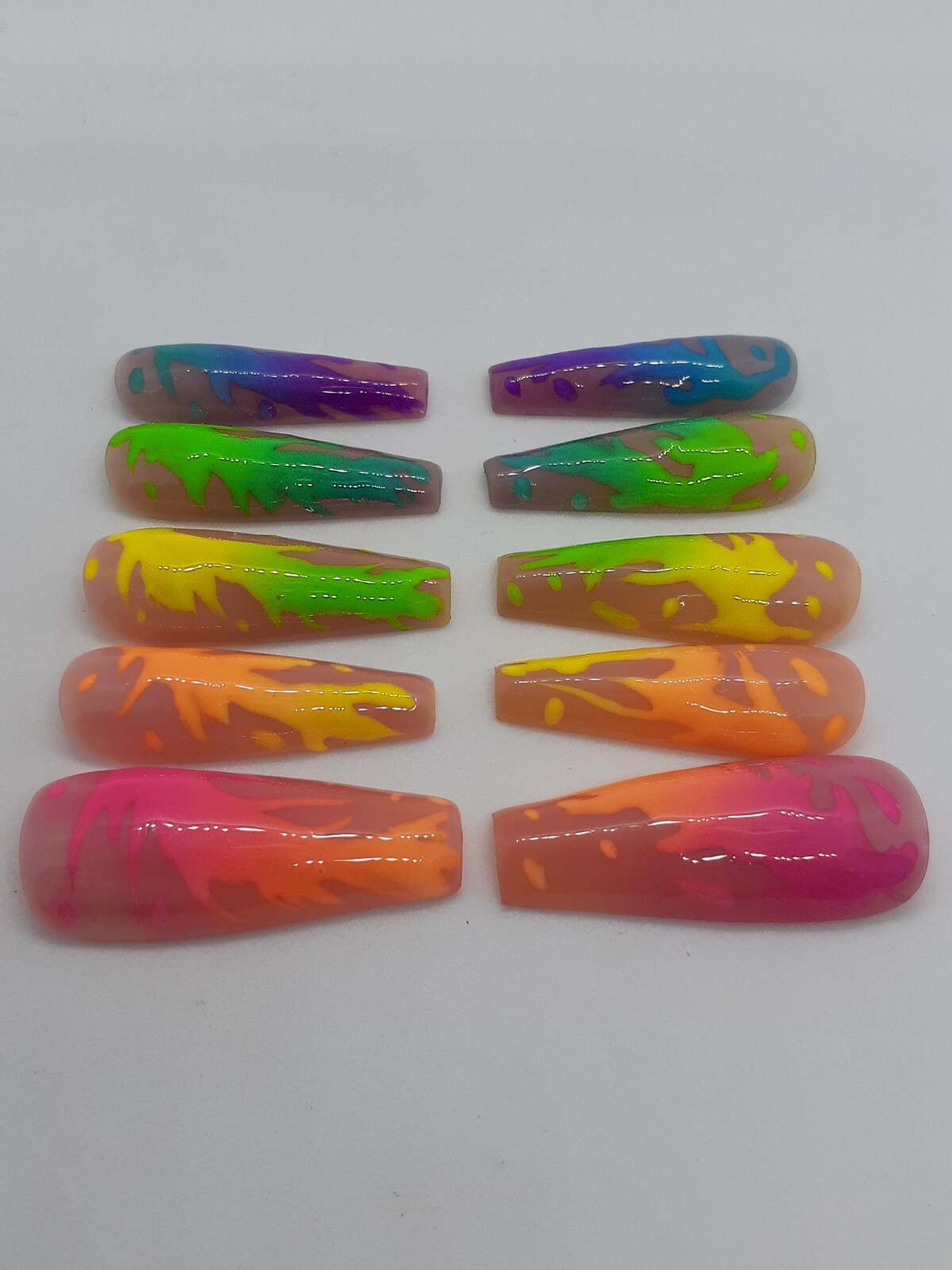 Rainbow Paint Splatter Neon Bright Summer Tropical Nude Vacation Press On Nails