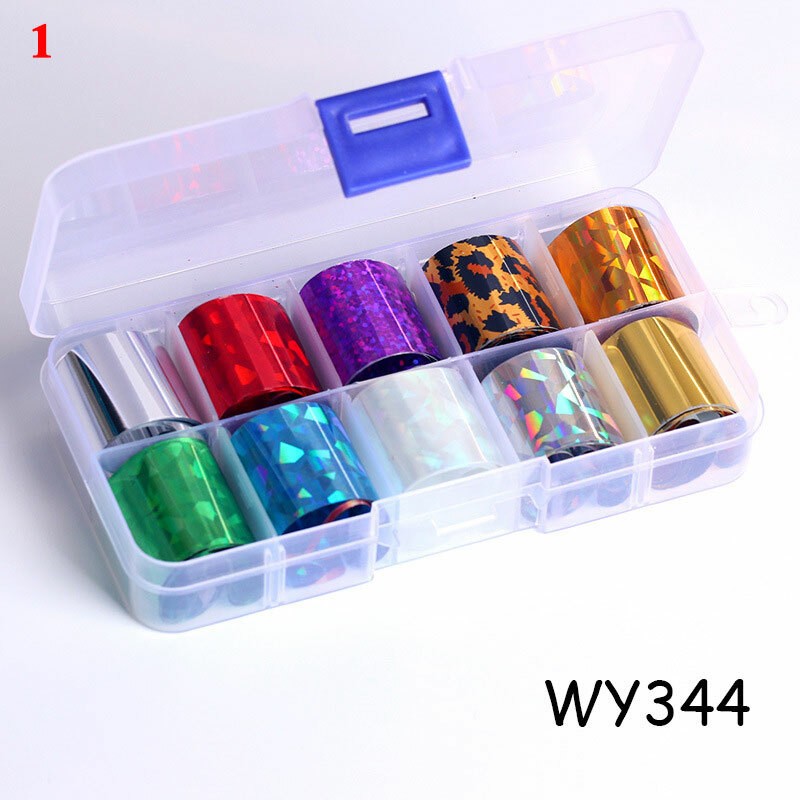 10Rolls Holographic Nails Art Transfer Foil Stickers Flower Star AB Paper Wrap