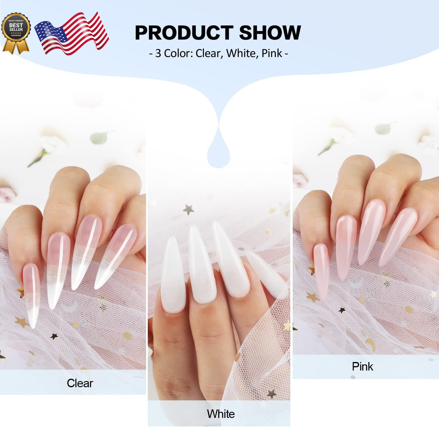 Acrylic Nail Kit: Clear Pink White Powder and Professional Liquid Set for Nail
