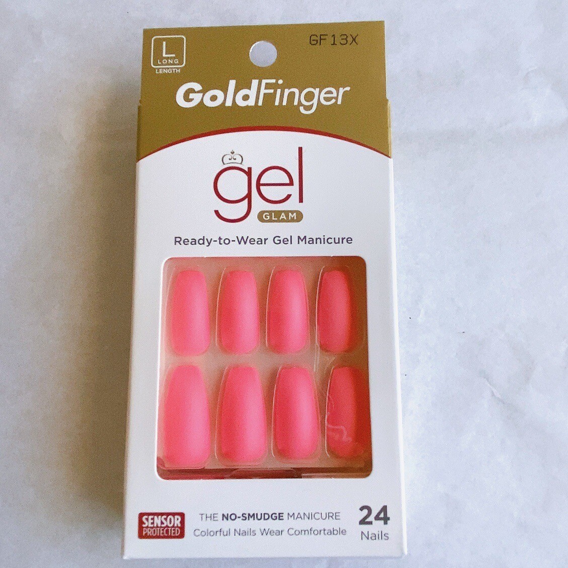 GoldFinger Gel Glam Press On Nails Manicure Pink Neon Coffin Long Glue