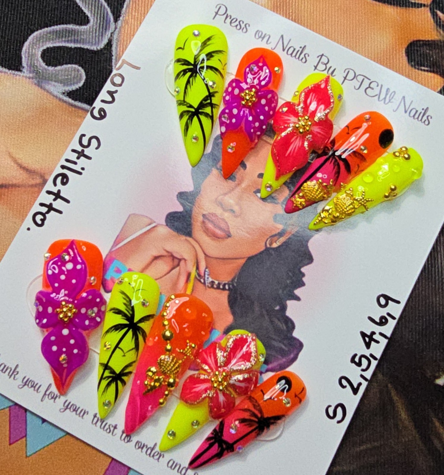 Handmade Gel Press On Nails, Small Size 2,5,4,6,9 Long Stiletto