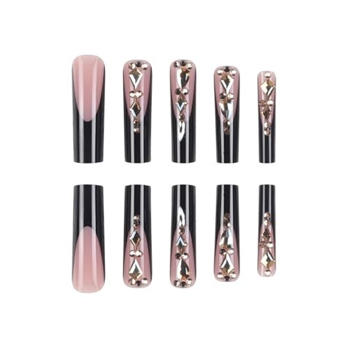 Square Press on Nails Long Fake Nails Extra Long Black Artificial Nail B0326-19