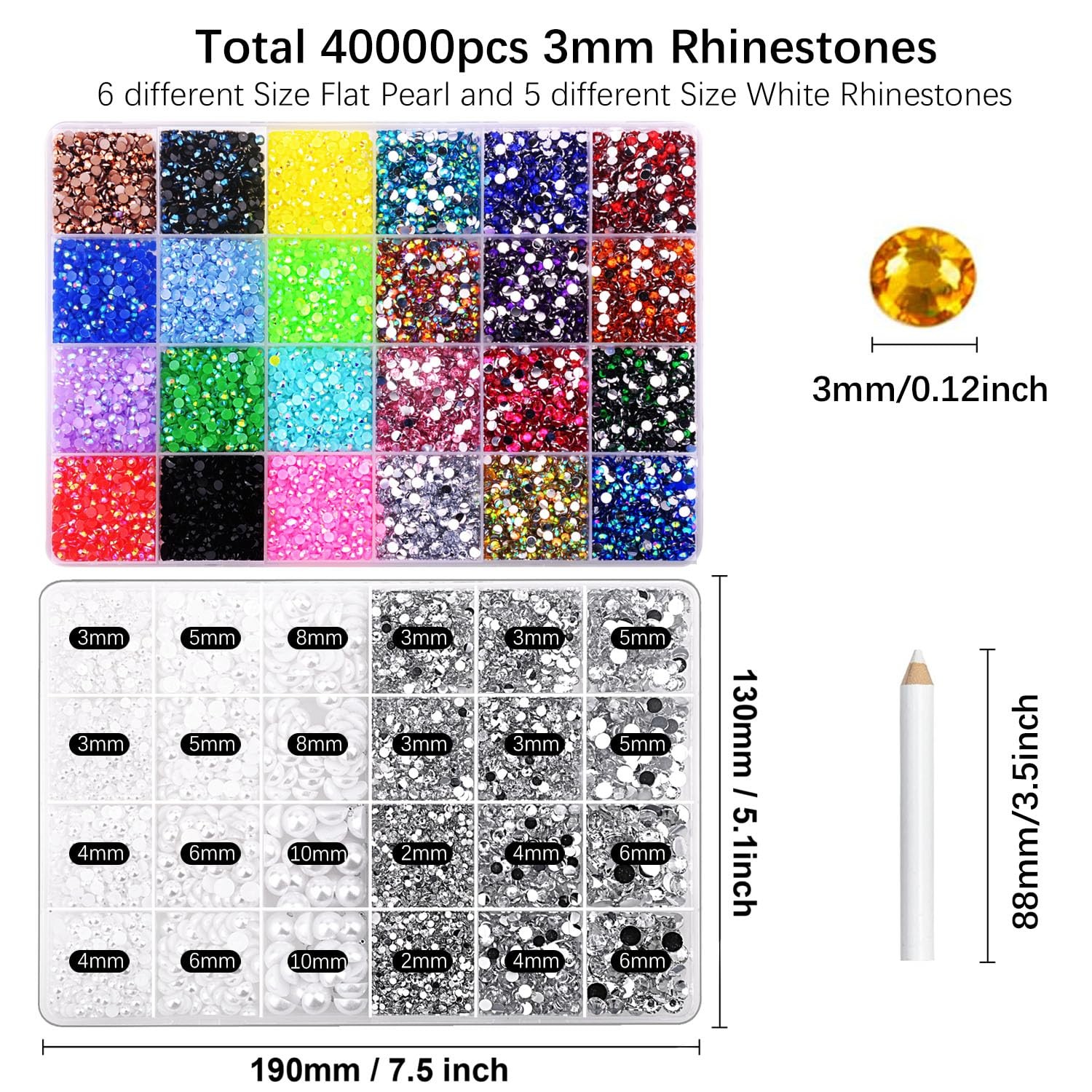 40000Pcs Gems for Crafting,Resin Jelly Rhinestones,24 Color 3mm Flatback Gems…