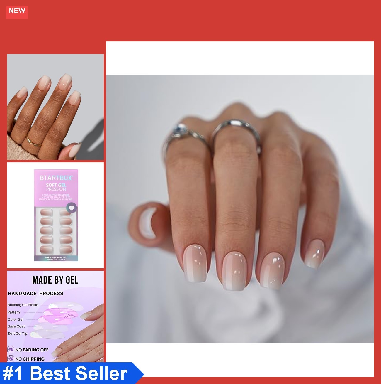 Press On Nails Short Square Vanilla Cream Ombre Peach 32 Pcs Gel False Nails