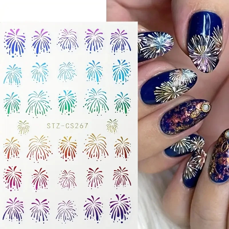 3D Glitter Firework Nail Art Stickers Self Adhesive Sparkling Blooming Firework
